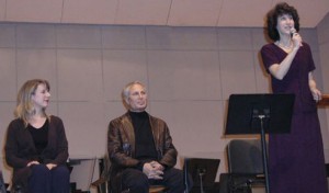 2/2005 Norwalk, CT John Corigliano, the Academy Award-winning composer of the filmscore to "The Red Violin" with conductor Diane Wittry in a pre-concert talk at the Norwalk Symphony.